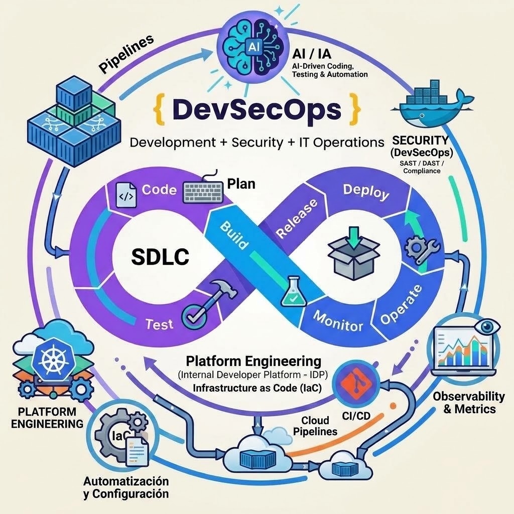 Infografía del Ciclo de Vida del Software (SDLC) y DevSecOps Integrado - GDISA
